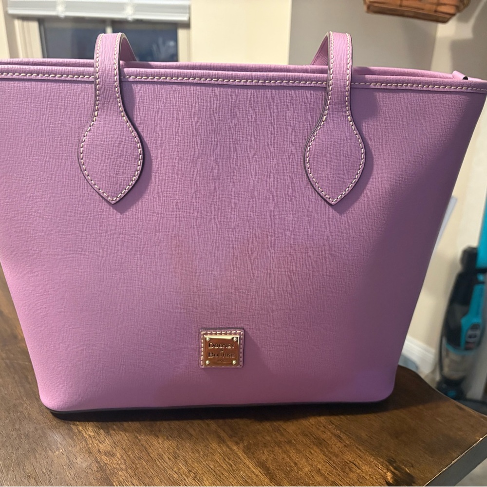 Authentic Dooney & Bourke Purple Leather Tote Bag with Trapezoidal Shape